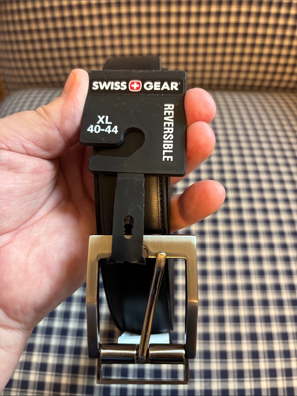 SwissGear Black/brown Reversible Men’s Belt with Brushed Silver Buckle